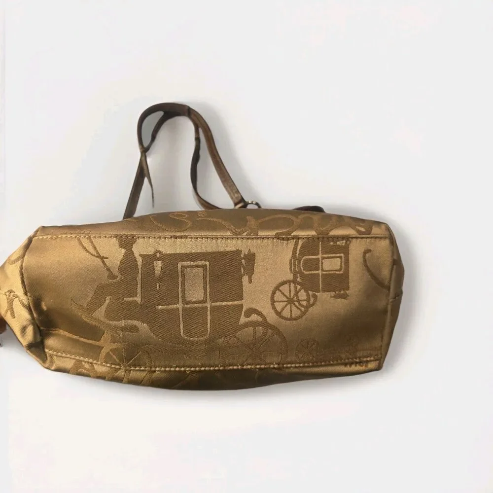 Coach F14483 Storybook Horse & Carriage Jacquard Tote Bag Champagne Gold